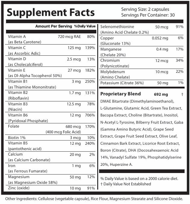 Neurozenix Focus+ Supplement Facts